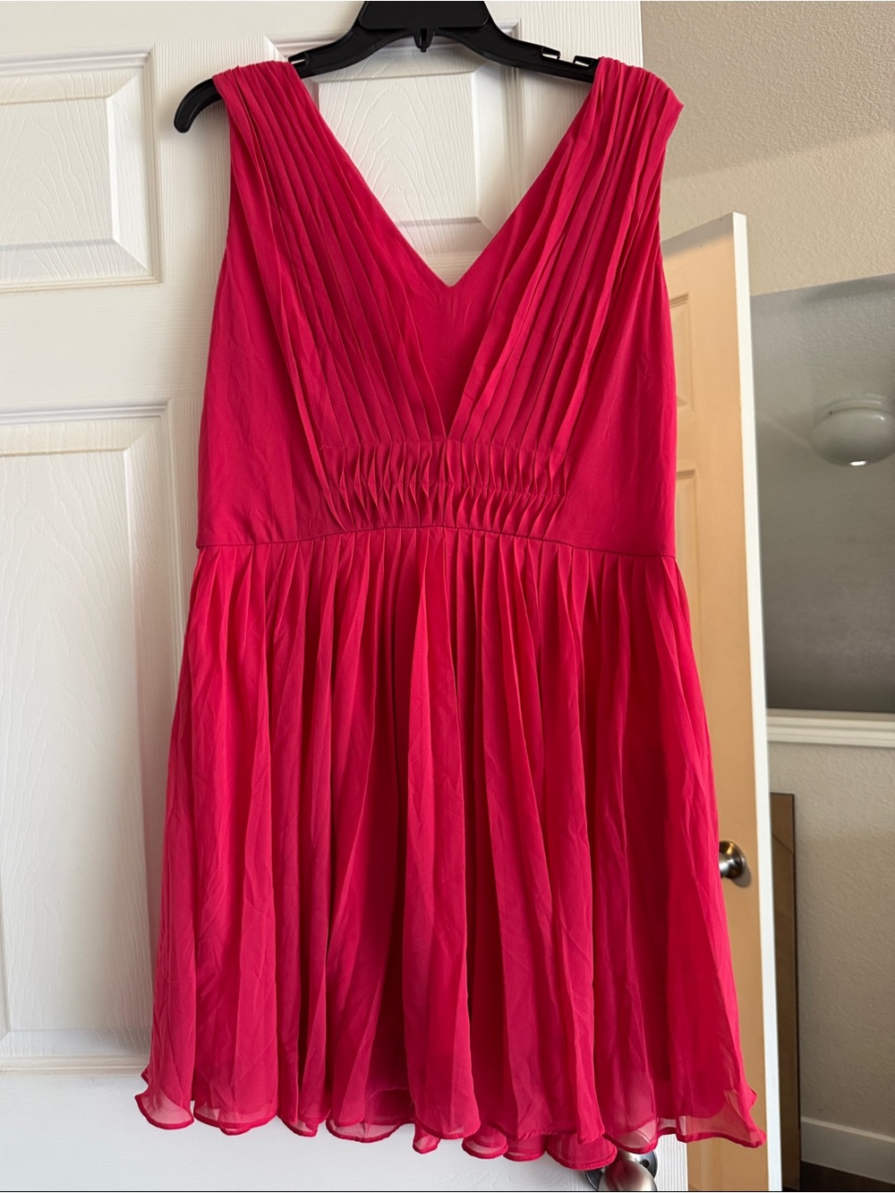 Calvin Klein Pink V-Neck Pleated Waist Mini Dress